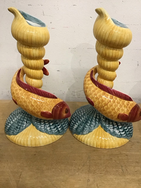 Pair Of Department 56 Coi Fish Candle Holders