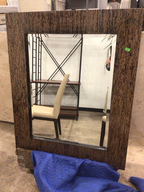 39" X 47" Brown Lacqured Stripe Beveled Framed Mirror