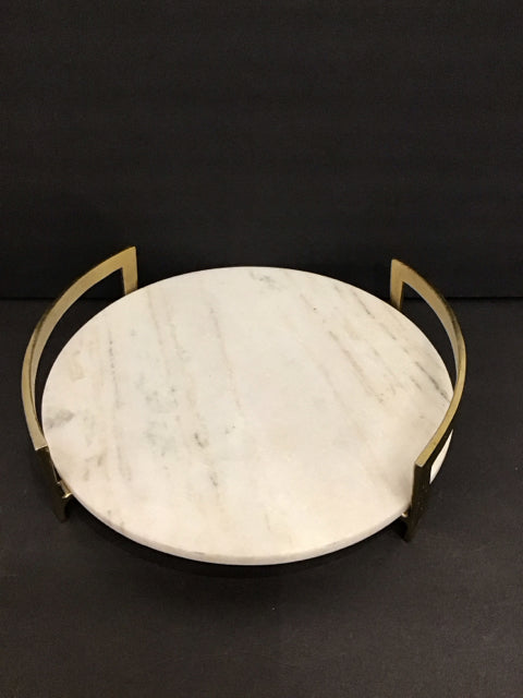 14"Rd Marble Tray w/Gold Handles