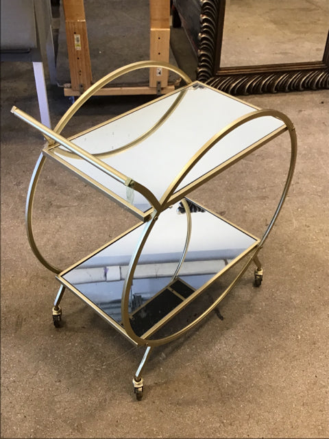 Gold Metal Rolling Bar Cart w/Mirrors