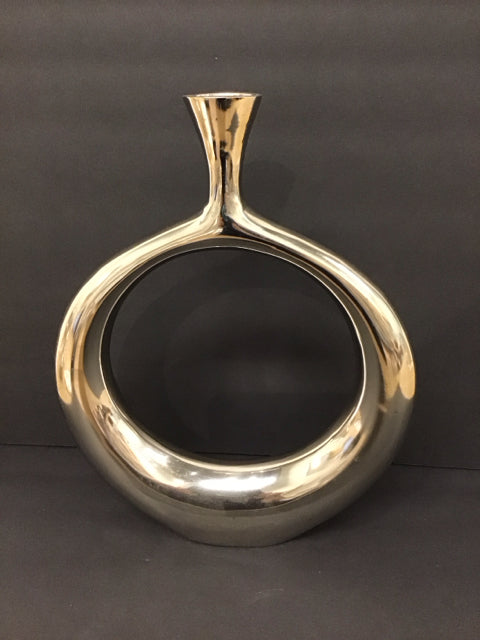 14" Abstract Silver Metal Vase