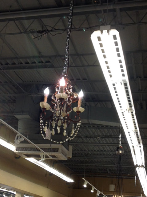 24" 3 Light BronzeVintage Style W/Crystal Accents Chandelier