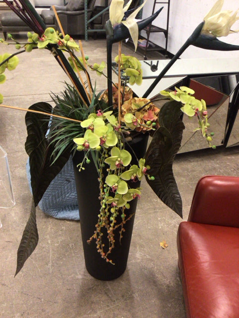 Mixed Stick & Floral Arrangement In Brown Planter