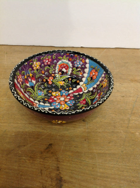 4.5" Turkish Ceramic Trinket Bowl w/Raised Floral