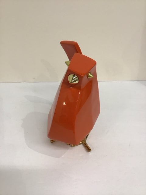 8" Orange Lacquered Resin Bird w/Gold Accents