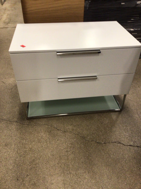 30" X 18" White Two Drawer Glass Bottom Nightstand