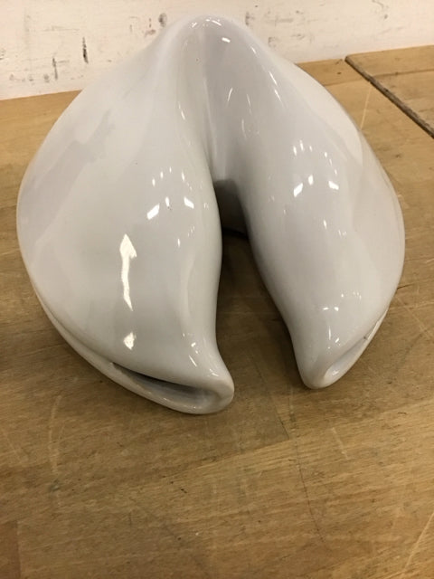 7" White Ceramic Fortune Cookie Sculpture