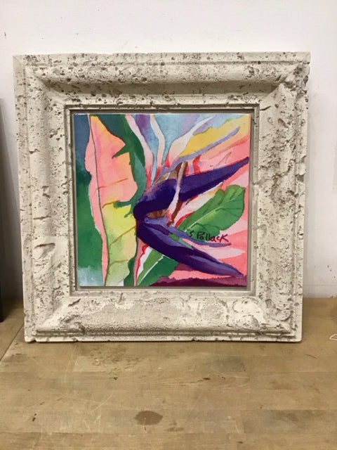 19.5"Sq Framed Tropical Flower Tile Art