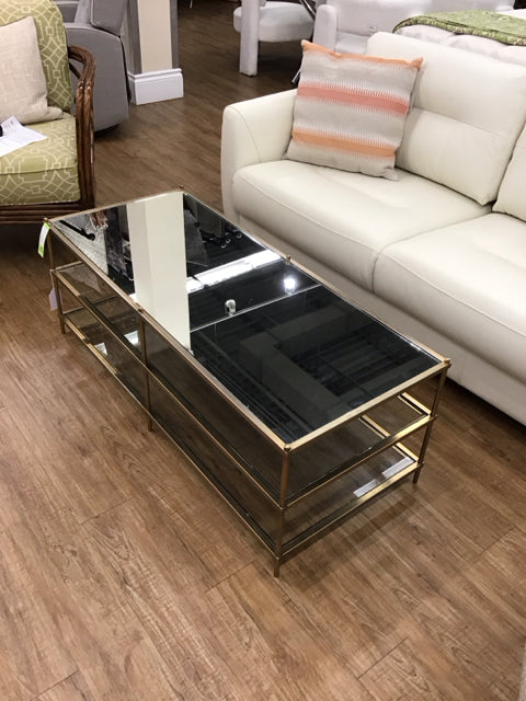 3-Layer Glass & Gold Metal Coffee Table
