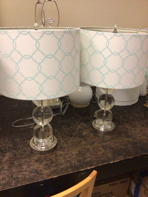 Pair Of PB Stacked Glass Sphere Table Lamps W/Shades