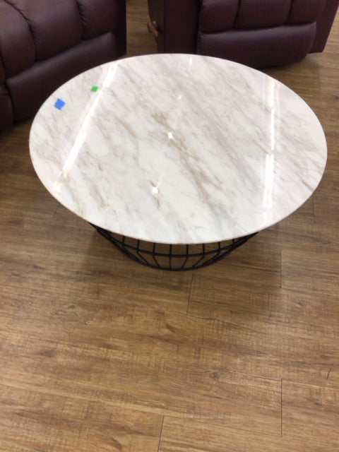 CB2 Round Stone Top Metal Base Coffee Table