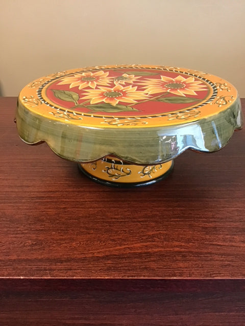 11" Ceramic Floral Footed Cake Plate