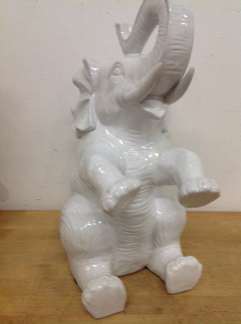 20" White Ceramic Elephant Statue