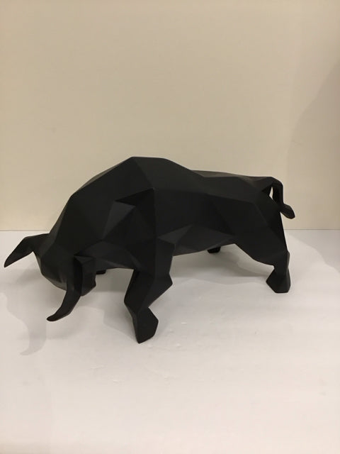 Black Resin Geometric Bull Sculpture