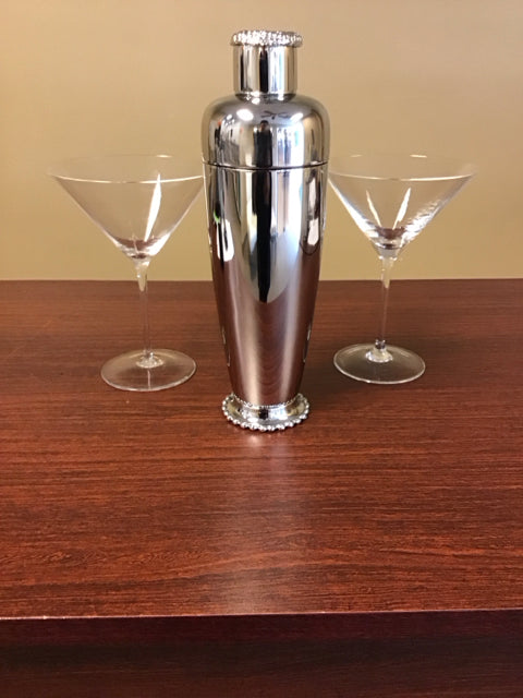Set Of 3 Tiffany & Co. Martini Glasses 2 & Silver Shaker 1