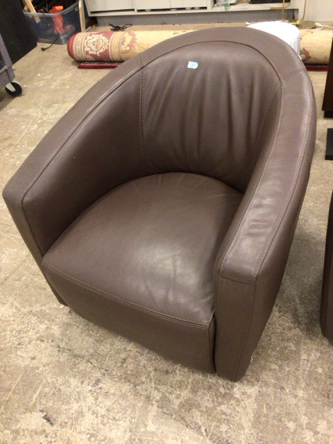 Calia Italia Brown Leather Curved Back Swivel Arm Chair