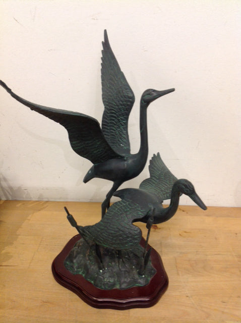 14" Green Metal Crane's Statue