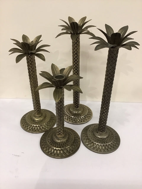 Set/4 Graduated Metal Palm Tree Candlesticks