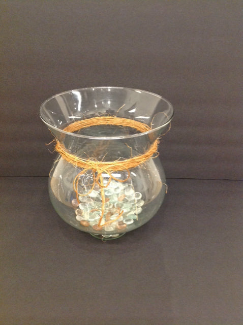 10" Glass Hurricane Candle Holder w/Glass Pebbles