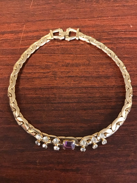 Goldtone Crystal Purple Stone Necklace