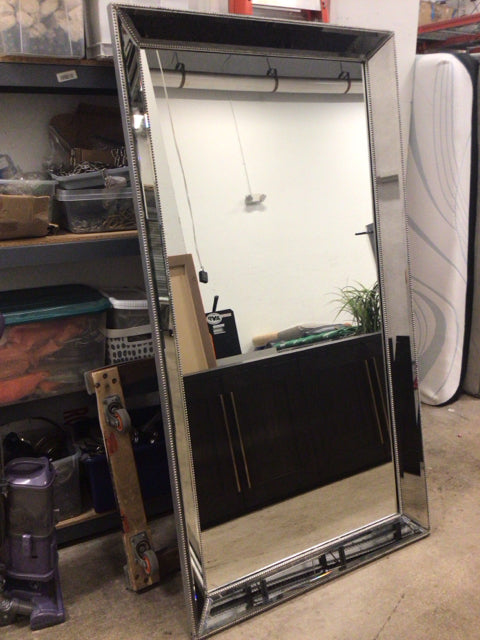 AS-IS 43" X 79" Silver Framed Mirrored Panel Mirror(Damage To Corners/Trim)
