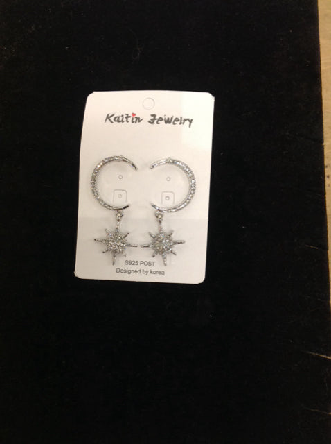 Rhinestone Crescent & Star Dangle Earrings