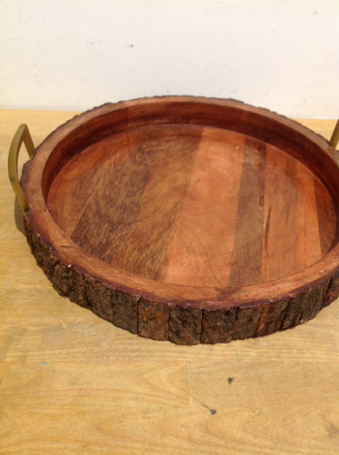 Tray- 17" Wood Bark & Metal