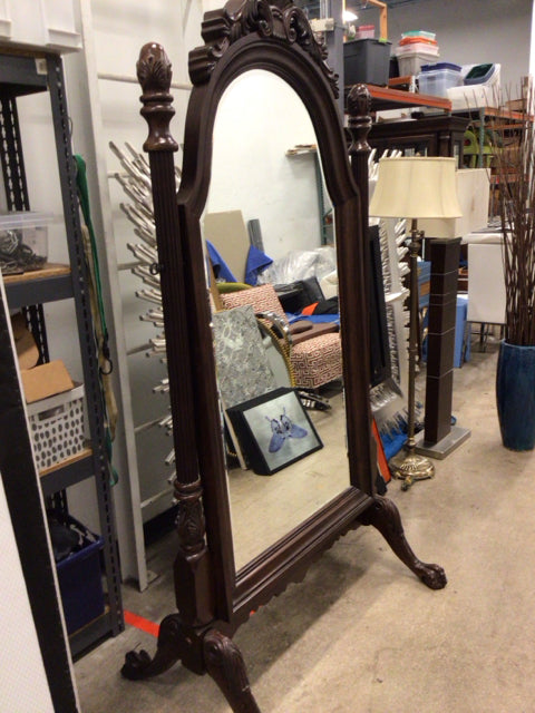 AS-IS Dark Wood Carved Framed Free Standing Mirror