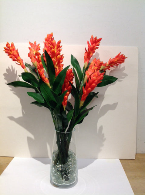 12" Glass Vase w/Faux Ginger Lily Stems