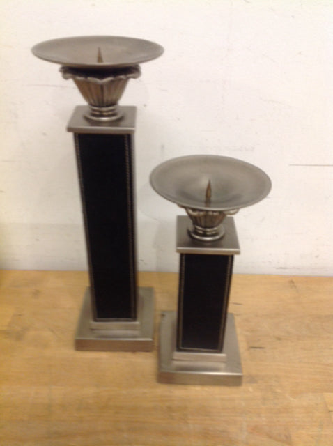 Candle Holder- Pair Of Black & Silver