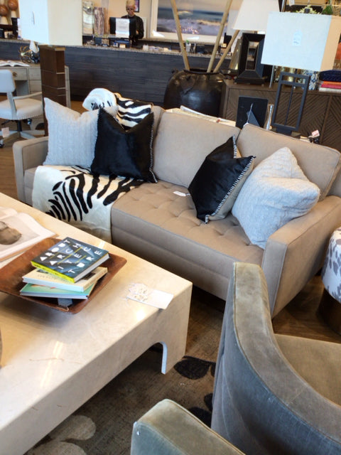 Tan/Tufted Block Arm Sofa
