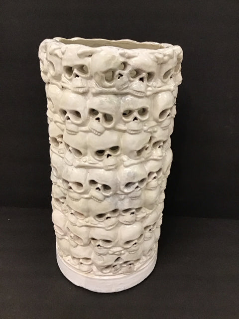 White Ceramic Skull Hurricane Candle Holder