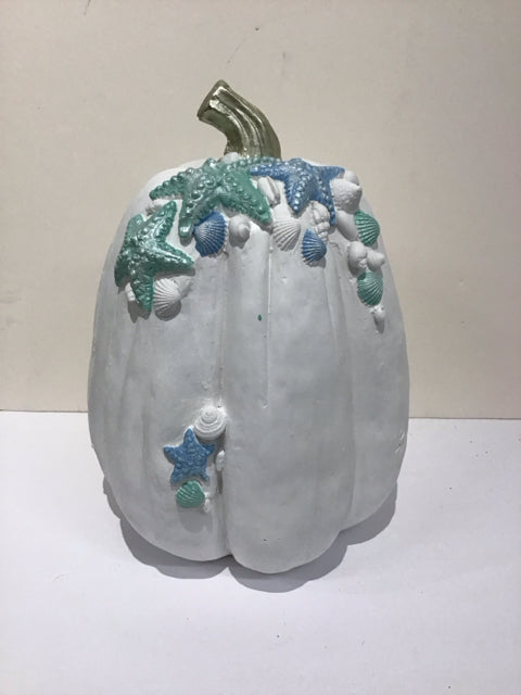 16" White Ceramic Pumpkin w/Sea Life
