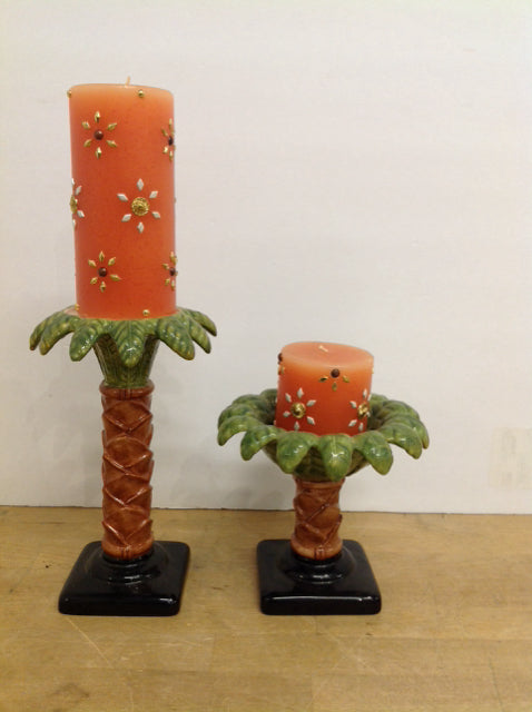 15",8" Graduated Ceramic Palm Tree Candle Holders