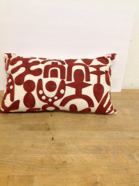 Tan Rectangular Pillow w/Burnt Orange Design