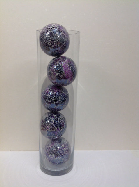 28" Glass Vase w/Crackled Purple Glass Balls
