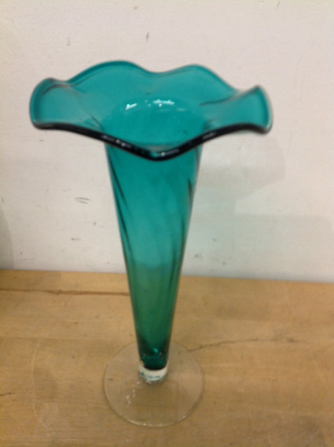 Vases- 12" Footed Green Glass