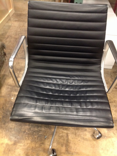 Desk Chair- Vintage Eames Black Leather Chrome