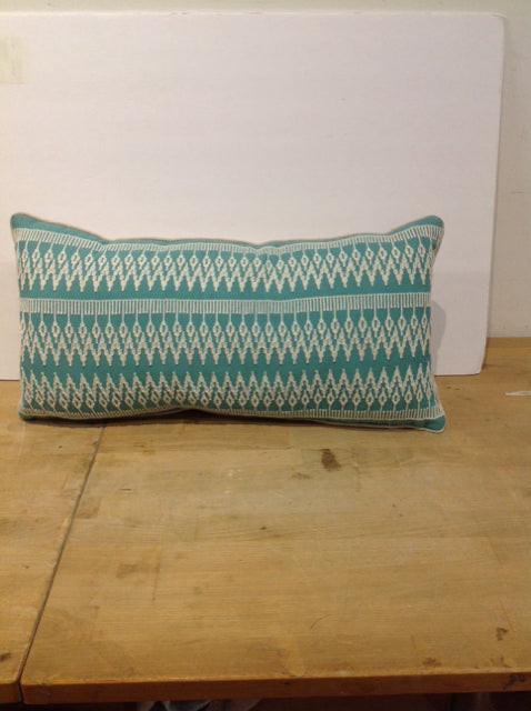 Aqua w/White Flame Stitch Embroidered Pillow