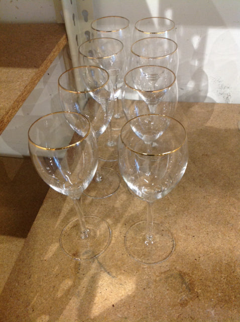 Set Of 8 Lenox Gold Rim White Wine Glasses