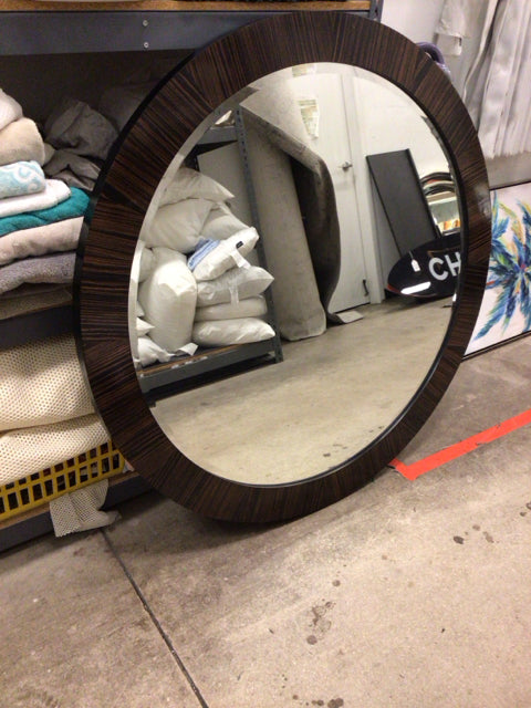 50" Round Beveled Brown & Black Laquered Framed Mirror