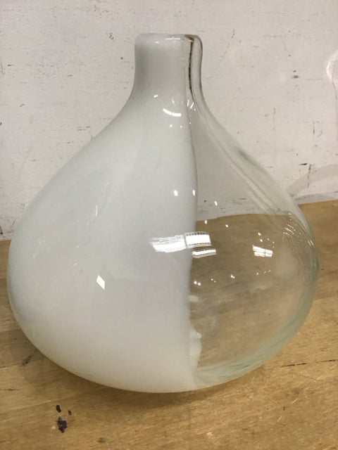 9" Clear/White Glass Globe Vase