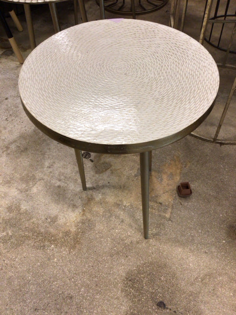 15 3/8" Round Gold Metal Enamel Top End Table