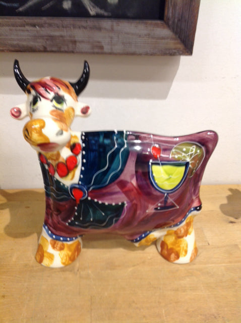 12" Signed Painted Ceramic Cow