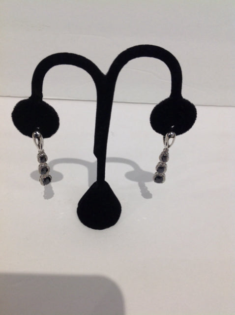 Black Bead & Rhinestone Dangle Earrings