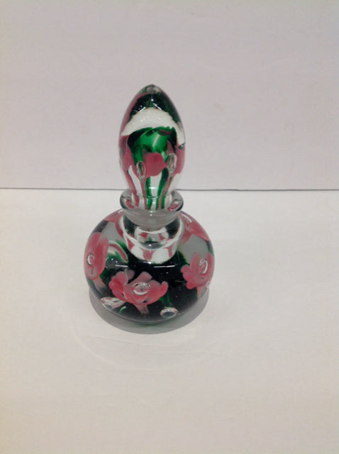 5" Pink Flower Art Deco Glass Perfume Bottle