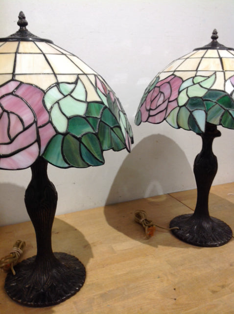 24" Pair Of Bronze Tiffany Style Lamps