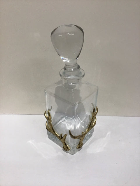 Sq Decanter w/Applies Gold Metal Antlers