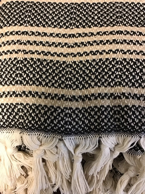 94"x68" Cream & Black Fringe Throw