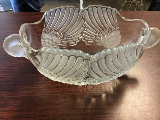 14"x7" Swan Head Frosted Cut Glass Bowl